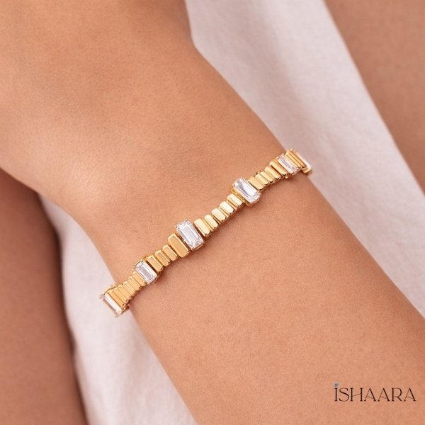  Emerald Cut Diamond Link Gold Bracelet